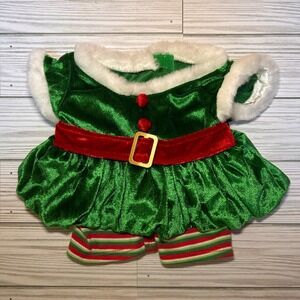 Build A Bear BAB Christmas Elf Green Velvet Dress Outfit Costume Holiday Xmas